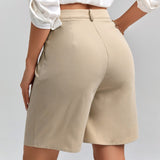 Clasi Shorts bermudas mom de cintura alta con detalles plisados