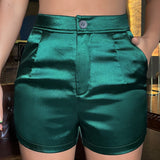 SXY Shorts de talle alto con bolsillos oblicuos de saten