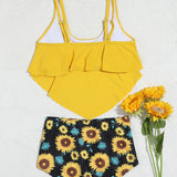 Swim Banador bikini con estampado de girasol bajo hanky de talle alto