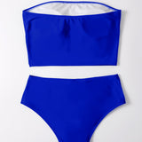 Swim Basics Conjunto de tankini unicolor, top bandeau y traje de bano de 2 piezas con parte inferior de talle alto