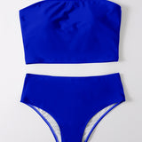 Swim Basics Conjunto de tankini unicolor, top bandeau y traje de bano de 2 piezas con parte inferior de talle alto
