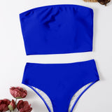 Swim Basics Conjunto de tankini unicolor, top bandeau y traje de bano de 2 piezas con parte inferior de talle alto