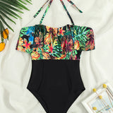 Swim Lushore Banador una pieza con estampado tropical bajo con fruncido