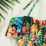 Swim Lushore Banador una pieza con estampado tropical bajo con fruncido