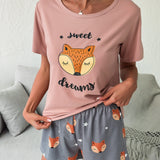 Conjunto de pijama con estampado de zorro de dibujos animados y letra