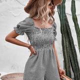 VCAY Plaid Print Shirred Flounce Sleeve Romper