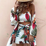 VCAY con estampado tropical Top halter & Shorts con cinturon & Kimono