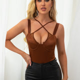 PARTHEA Body bustier con tira cruzada con tira de saten