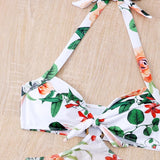 Swim 3 piezas con estampado floral Banador bikini halter & desmontable Falda de playa