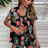 VCAY con estampado tropical Blusa & Top bandeau & Shorts