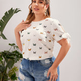 Blusa con estampado de mariposa de puno con nudo