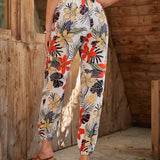 EMERY ROSE Pantalones de cintura con nudo con estampado tropical