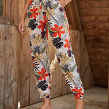 EMERY ROSE Pantalones de cintura con nudo con estampado tropical