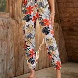 EMERY ROSE Pantalones de cintura con nudo con estampado tropical