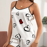 Conjunto de pijama con estampado de corazon de Satin