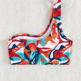 Swim Top bikini al azar con estampado de un hombro