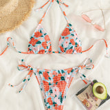 Swim Set bikini floral sujetador triangulo halter smocked con bottom con cordon lateral traje de bano de 2 piezas