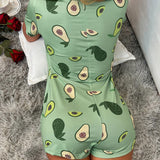 Enterizo de dormir con estampado de fruta con boton