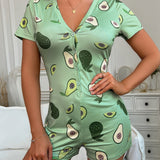 Enterizo de dormir con estampado de fruta con boton