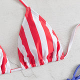 Swim Conjunto de bikini de verano de la bandera americana con sujetador halter en triangulo y fondo de bikini con lazos laterales en 2 piezas. Traje de bano del 4 de julio