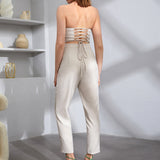 BIZwear Top bandeau de espalda con cordon asimetrico & Pantalones con costura delantera Set ropa de trabajo