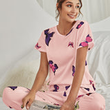 Conjunto de pijama pantalones con camiseta con estampado de mariposa