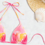 Swim Top bikini halter de tie dye con cordon trasero