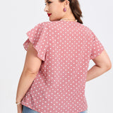 DECDS Blusa con estampado de lunares con nudo delantero de manga mariposa