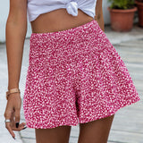 VCAY Shorts de pierna ancha floral con fruncido