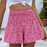 VCAY Shorts de pierna ancha floral con fruncido