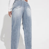 EZwear Jeans de talle alto desgarro con lavado ligero