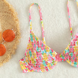 Swim Conjunto de bikini con estampado floral Sujetador con aros fruncido y parte inferior hipster Traje de bano de 2 piezas