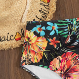 Swim Bottom del bikini de cintura alta con estampado tropical aleatorio para playa de verano, traje de bano para vacaciones