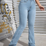 ICON Jeans de pierna amplia de talle alto con bordado de mariposa