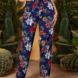 VCAY Pantalones de cintura fruncido floral