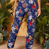 VCAY Pantalones de cintura fruncido floral