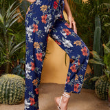 VCAY Pantalones de cintura fruncido floral