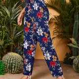 VCAY Pantalones de cintura fruncido floral