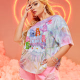 X Care Bears Plus Bear & Letter Graphic Tie Dye Drop Shoulder Tee