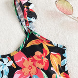 Swim Banador una pieza floral al azar con estampado ribete con fruncido