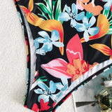 Swim Banador una pieza floral al azar con estampado ribete con fruncido