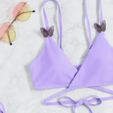 Swim Conjunto de bikini de gasa, apliques entrecruzados con lazo en la espalda, parte superior del Brasier sin aros y lazo lateral, parte inferior del bikini y falda, traje de baño de 3 piezas