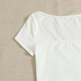 WYWH Camiseta corta de cuello scoop & Falda floral bajo con fruncido con nudo delantero