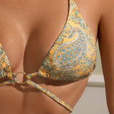 Swim Bikini de triangulo con estampado paisley para la playa de verano con espalda ajustable con anillos