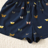 VCAY Shorts con estampado de mariposa de cintura fruncido