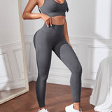 Yoga Basic 2 piezas Conjunto outfits de gimnasio traje de yoga fitness inconsutil Top de espalda de nadador con Leggings de cintura ancha