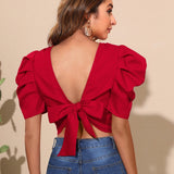 Blusa de manga farol con cordon trasero