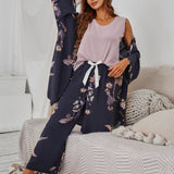 Serenescape con estampado floral Bata & Conjunto de pijama pantalones con top tank