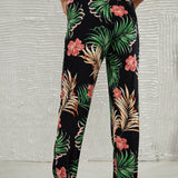 Frenchy Pantalones De Tobillo Fruncido Estampados Botanicos, Parte Inferior Comoda Y Fresca Para El Verano