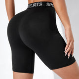 Yoga Trendy Shorts biker deportivos en contraste con cinta con letra